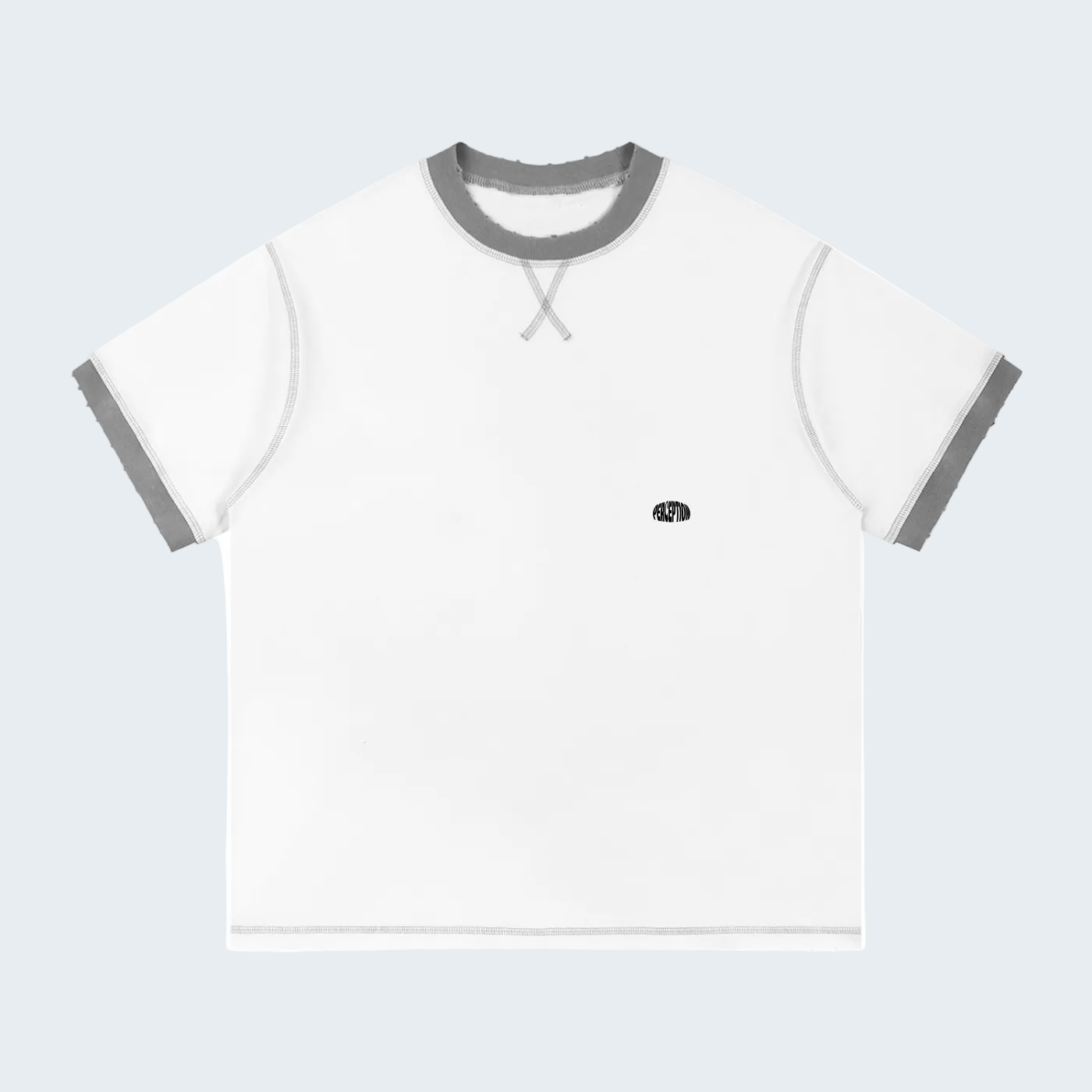 WHITE-GRAY COTTON T-SHIRT WITH CONTRAST STITCHING