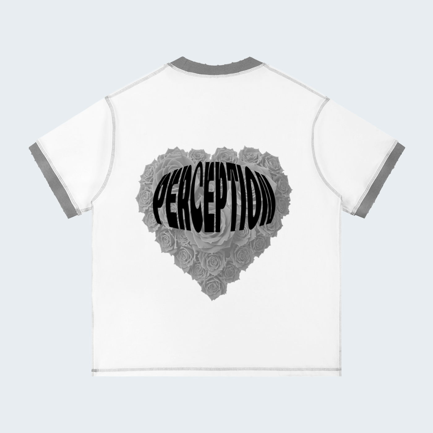 WHITE-GRAY COTTON T-SHIRT WITH CONTRAST STITCHING