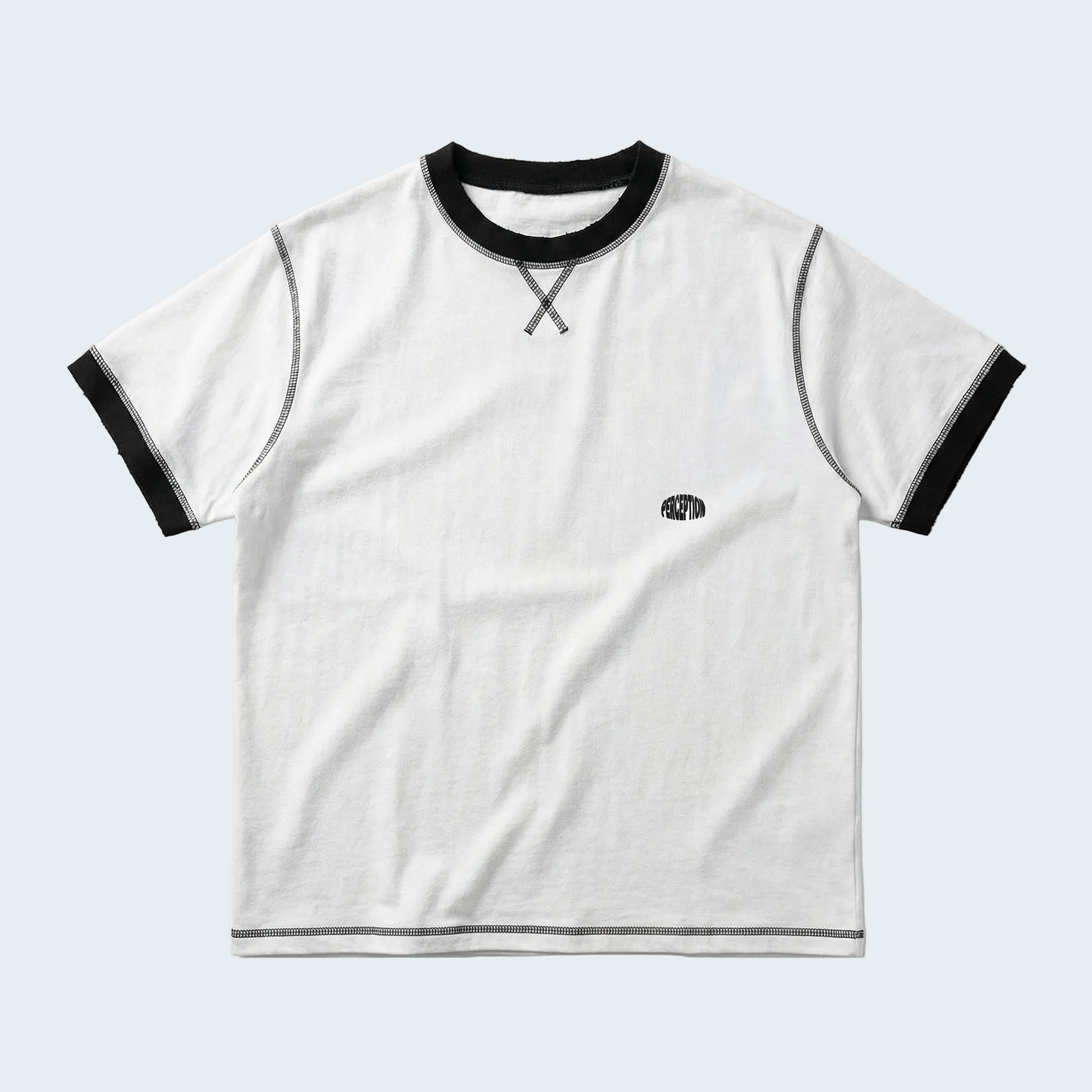 WHITE COTTON T-SHIRT WITH CONTRAST STITCHING