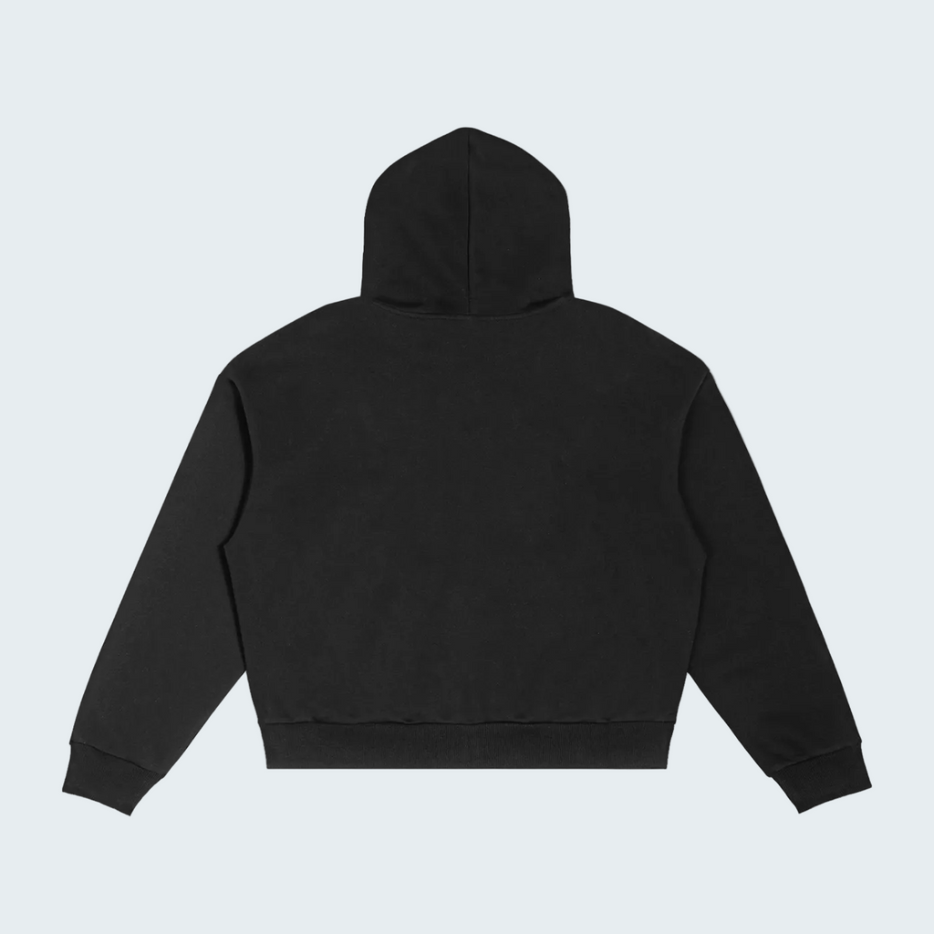 BLACK ZIP-UP HOODIE WITH CHECKERED LINED HOOD