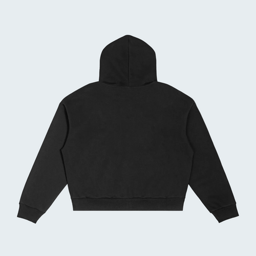 BLACK ZIP-UP HOODIE WITH CHECKERED LINED HOOD