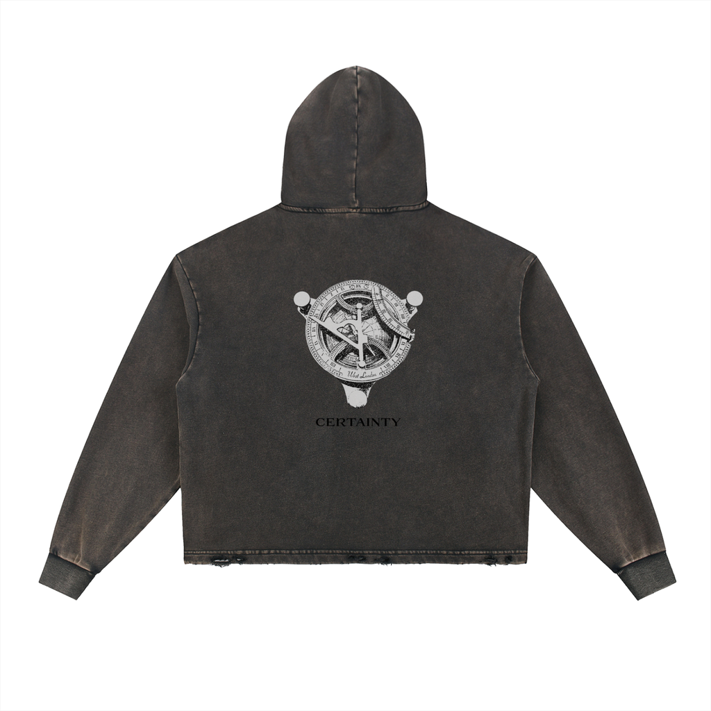 Vintage Washed Frayed-Hem Hoodie