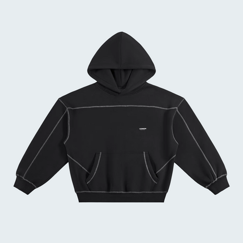 BOXY FLEECE HOODIE WITH CONTRAST STITCHING