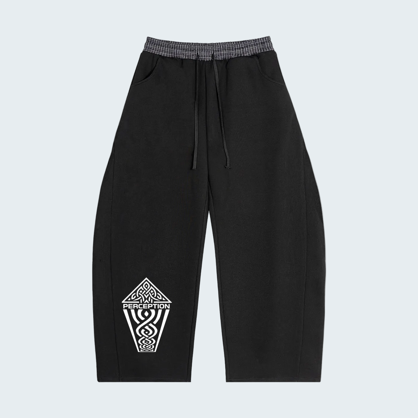 BLACK BARREL SWEATPANTS WITH PLAID WAISTBAND