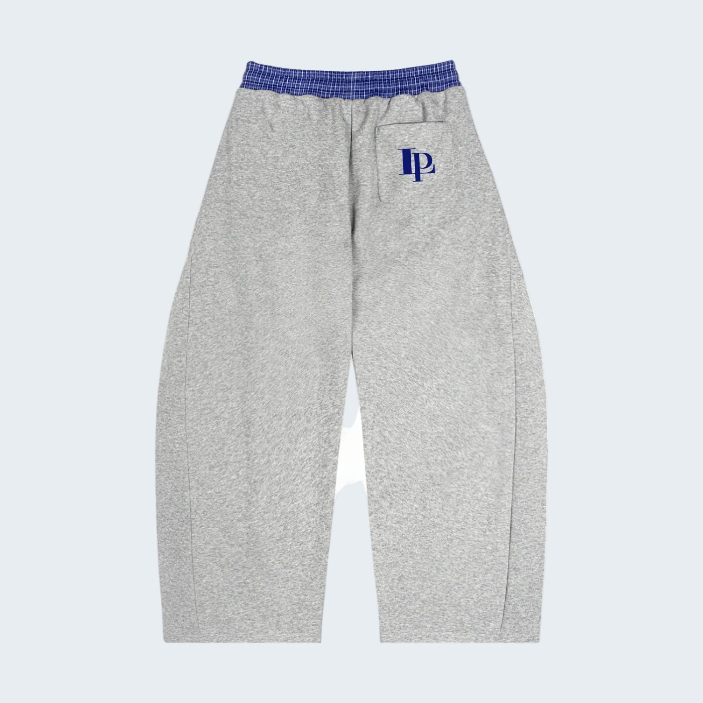 GRAY BARREL SWEATPANTS WITH PLAID WAISTBAND