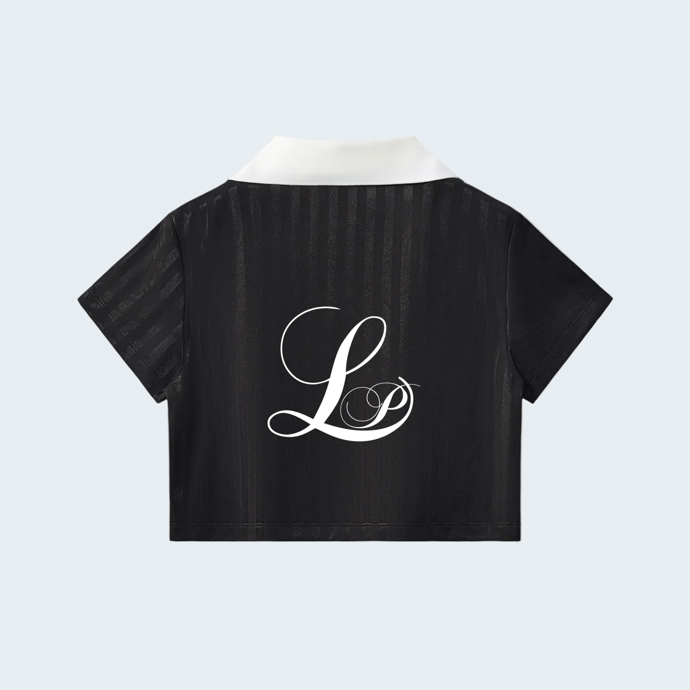 BLACK - CONTRAST COLLAR STRIPED CROP POLO