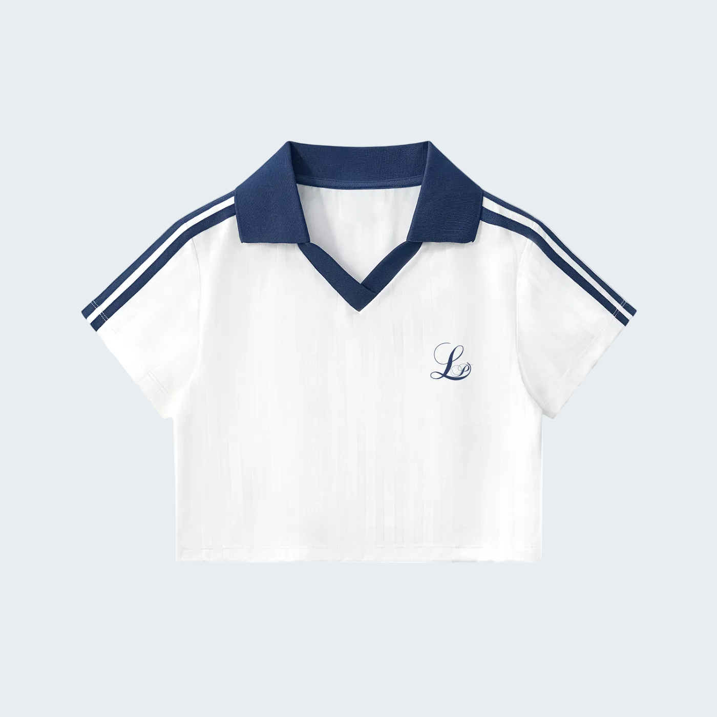 LIGHT BLUE - CONTRAST COLLAR STRIPED CROP POLO