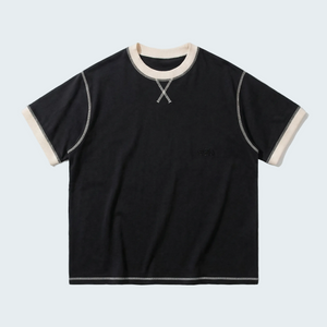 BLACK COTTON T-SHIRT WITH CONTRAST STITCHING