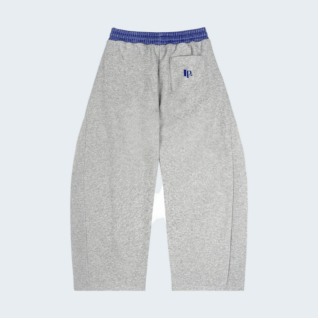 GRAY BARREL SWEATPANTS WITH PLAID WAISTBAND