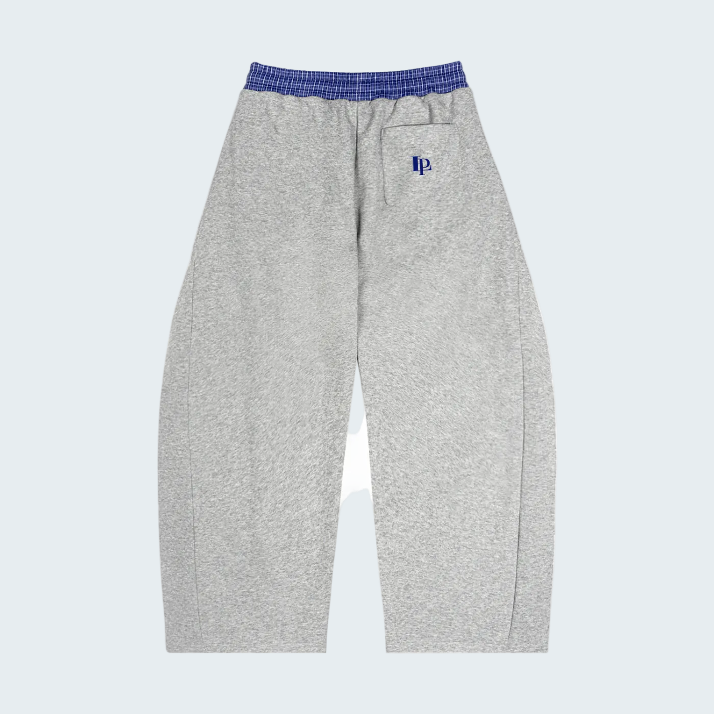 GRAY BARREL SWEATPANTS WITH PLAID WAISTBAND