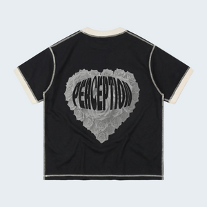 BLACK COTTON T-SHIRT WITH CONTRAST STITCHING