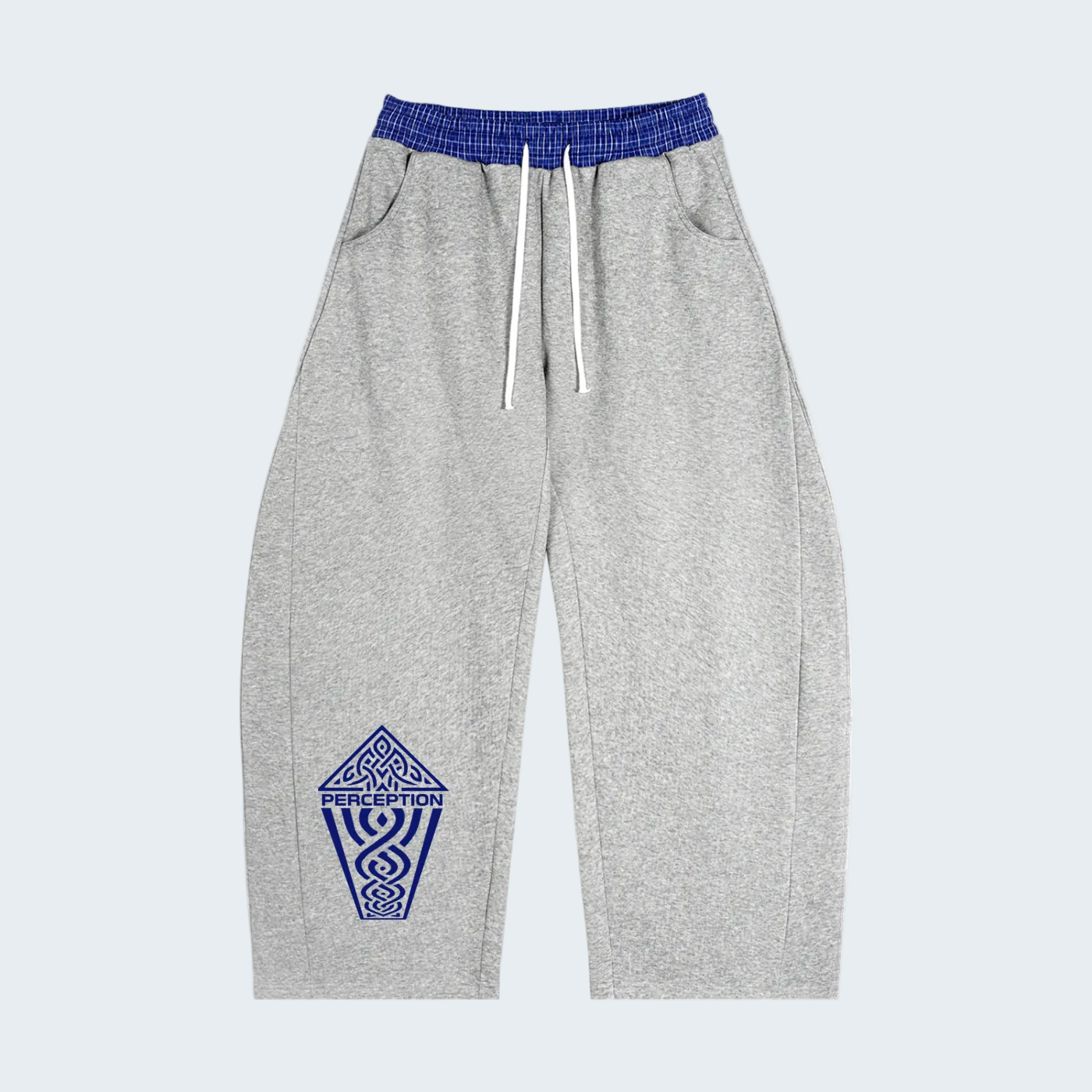 GRAY BARREL SWEATPANTS WITH PLAID WAISTBAND