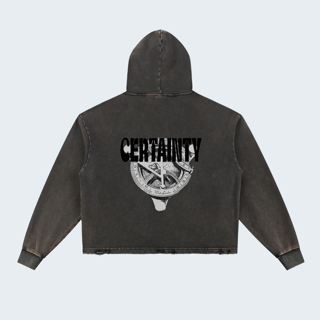 RETRO WASHED HOODIE WITH FRAYED HEM