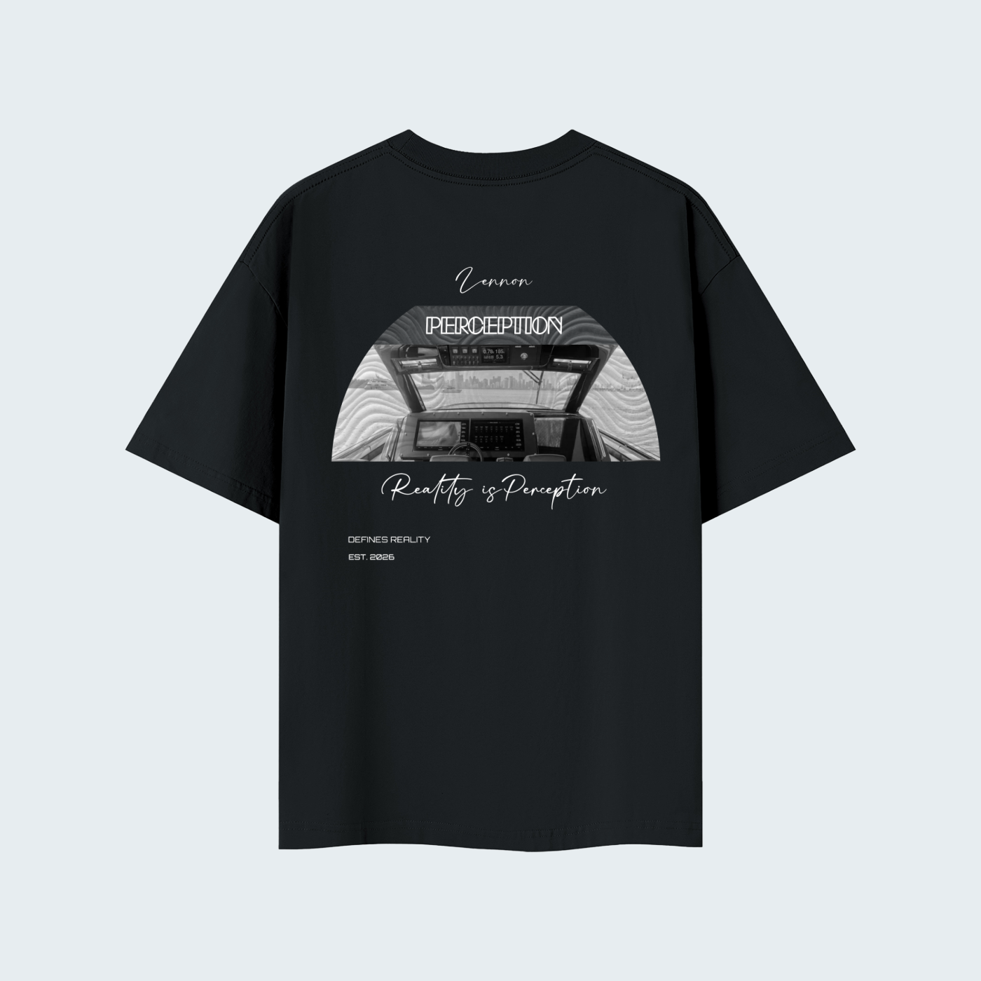 REALITY IS PERCEPTION - SOLID COLOR LIGHTWEIGHT OVERSIZED TEE / WHITE TEXT