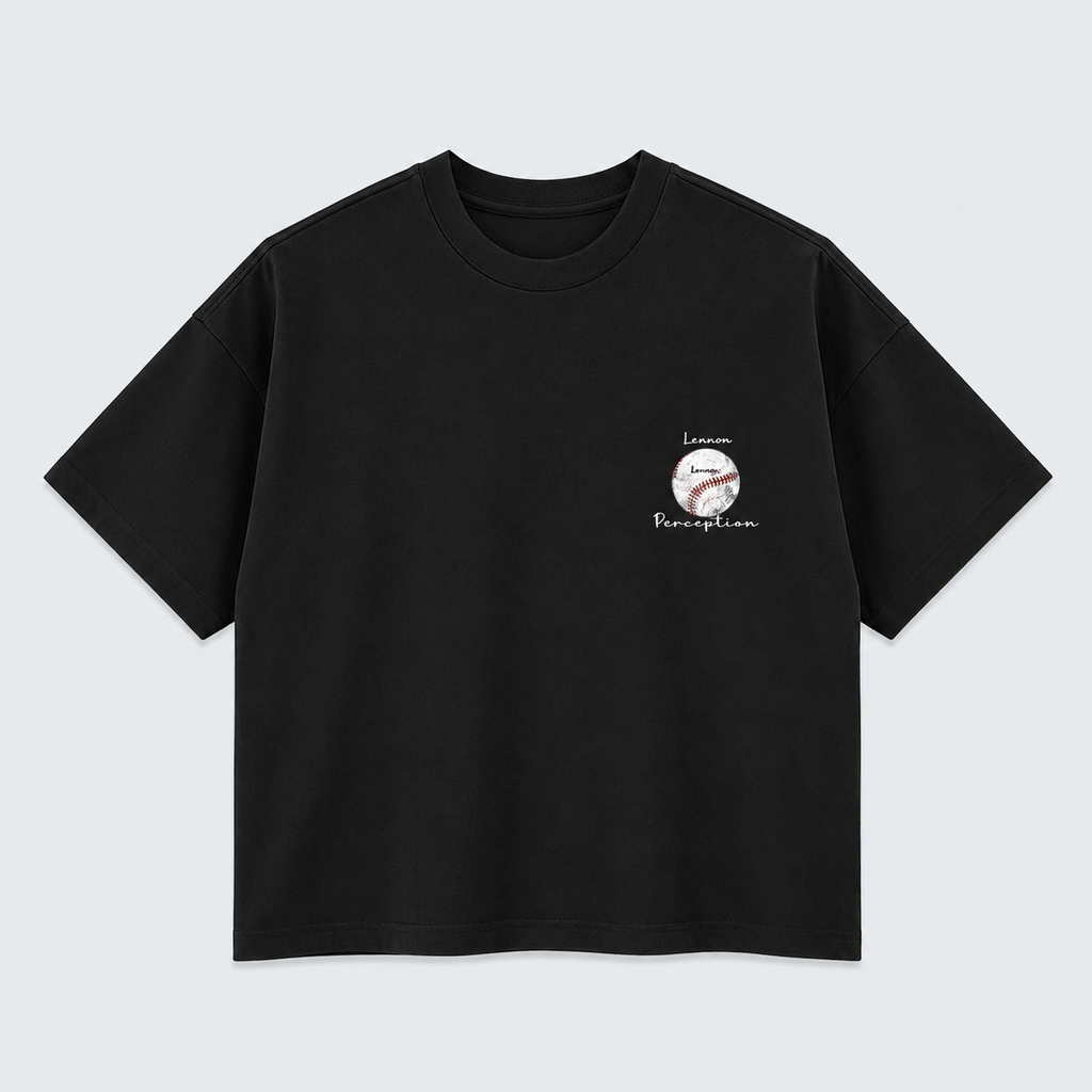 BASEBALL- BLACK  BOXY DROP SHOULDER TEE