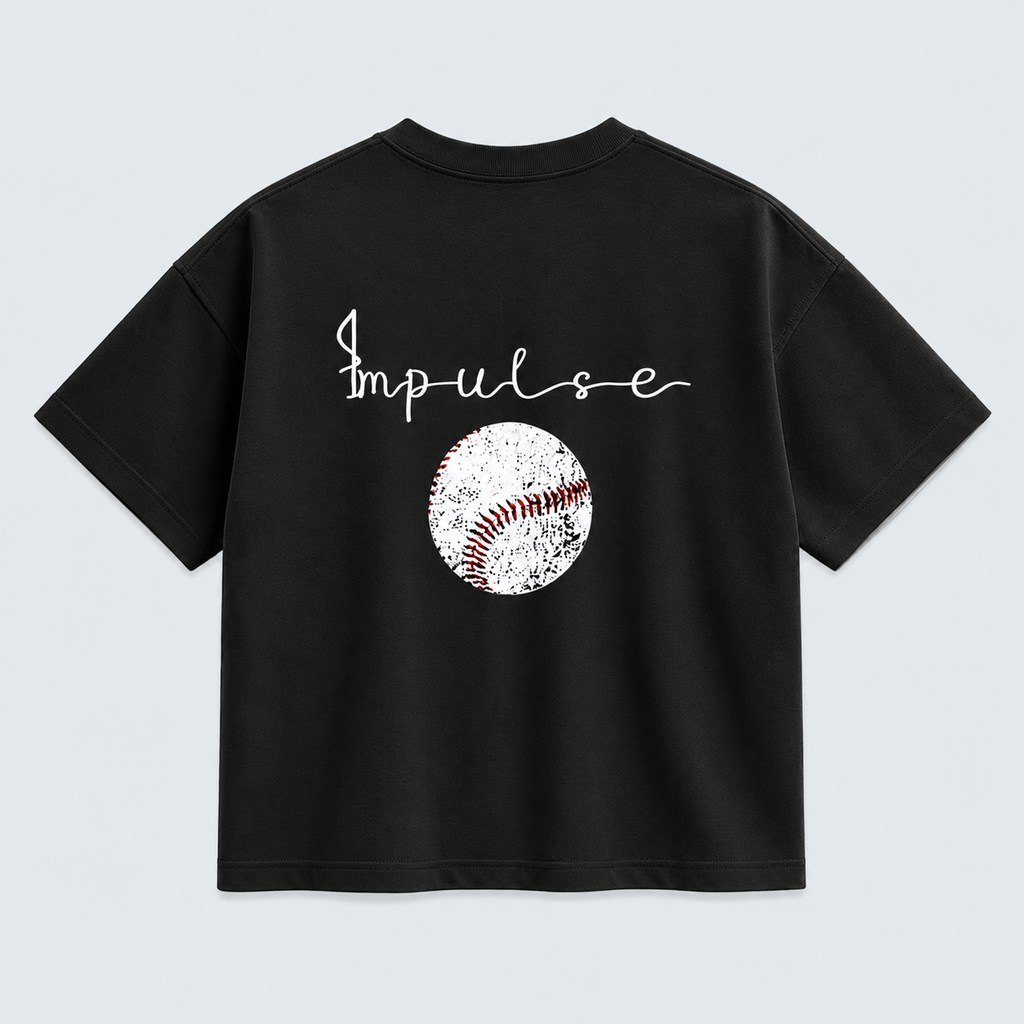BASEBALL- BLACK  BOXY DROP SHOULDER TEE