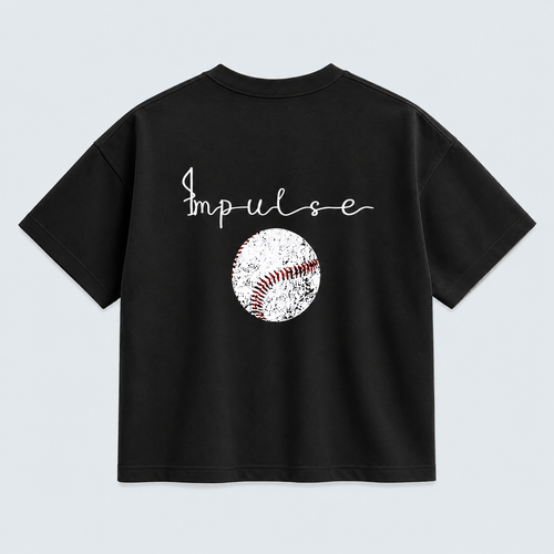 BASEBALL- BLACK  BOXY DROP SHOULDER TEE