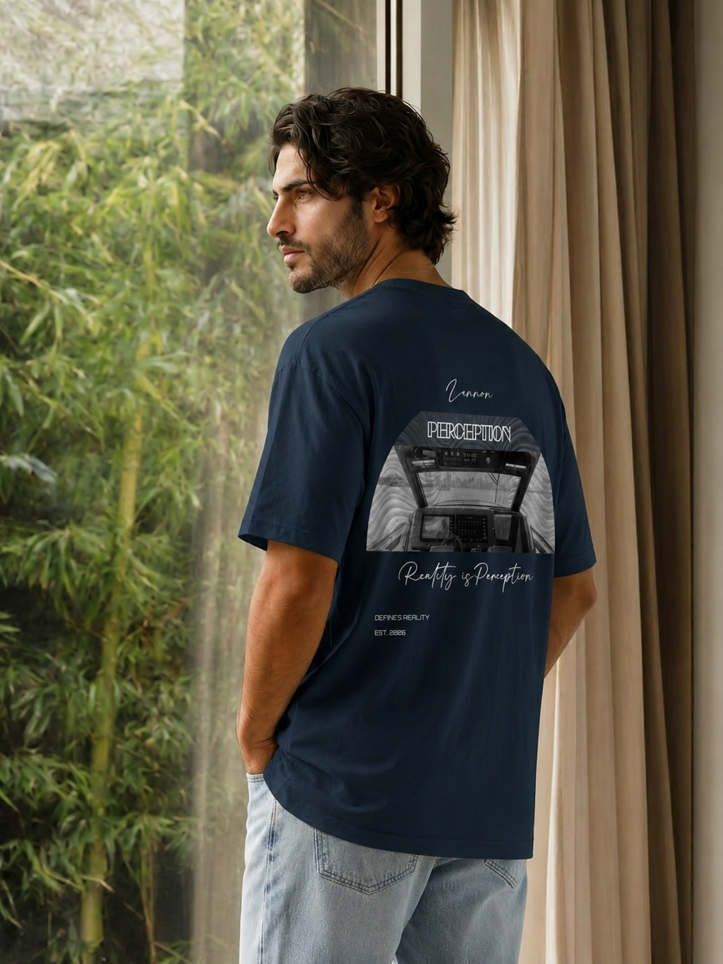 REALITY IS PERCEPTION - SOLID COLOR LIGHTWEIGHT OVERSIZED TEE / WHITE TEXT
