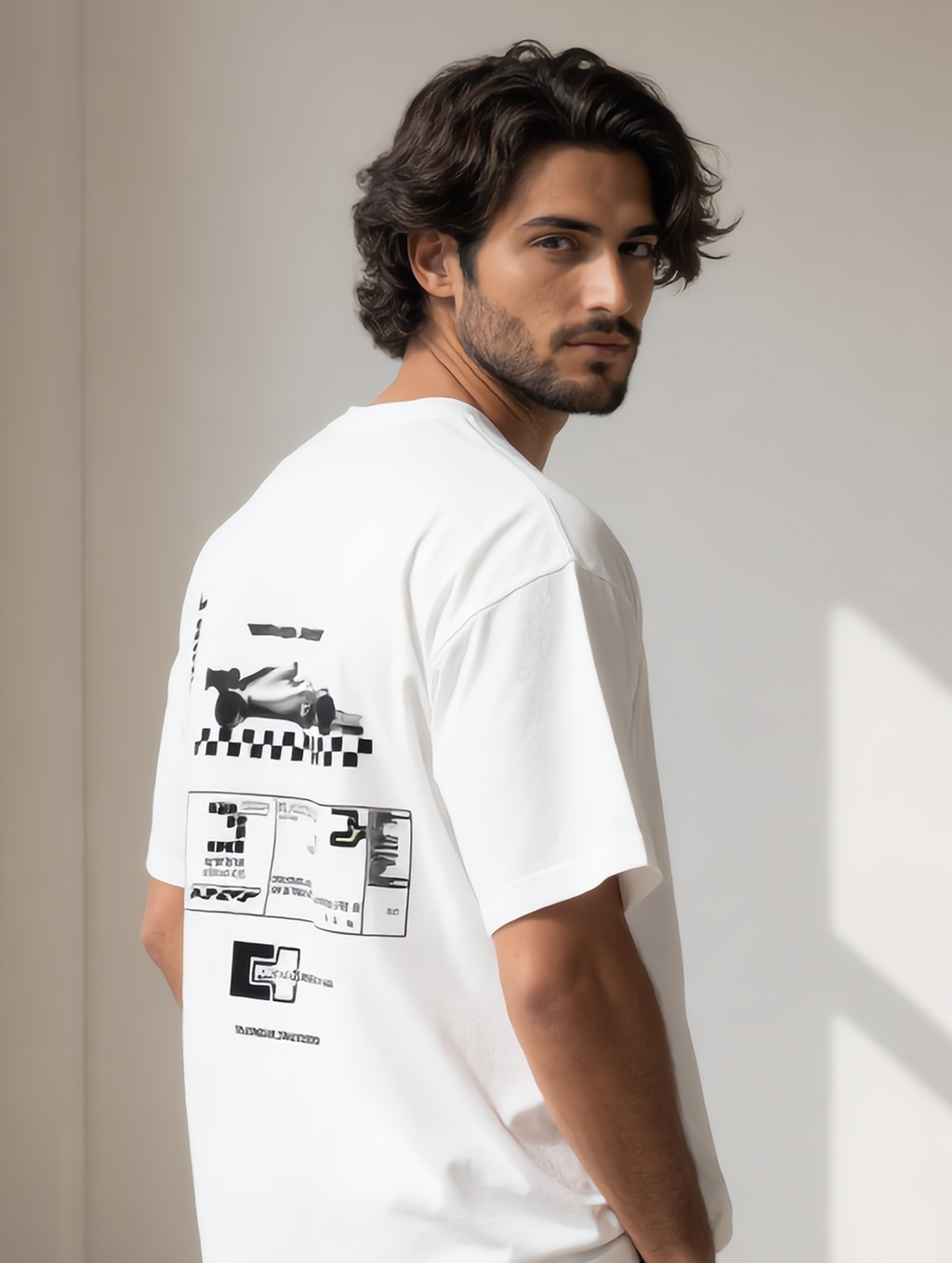 RACE - WASHED BOXY TEE /  BLACK TEXT