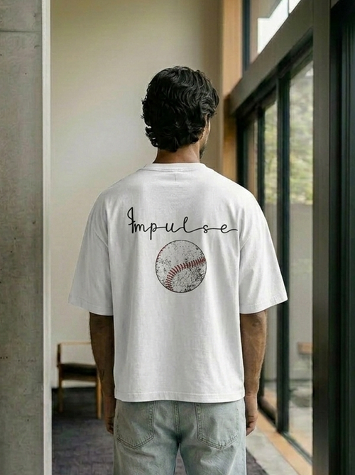 BASEBALL- WHITE BOXY DROP SHOULDER TEE