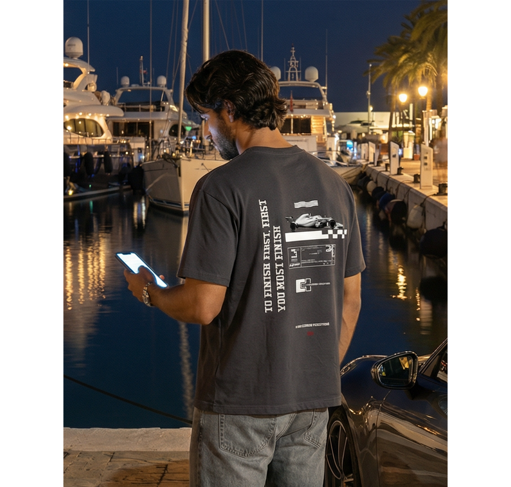RACE - WASHED BOXY TEE / WHITE TEXT