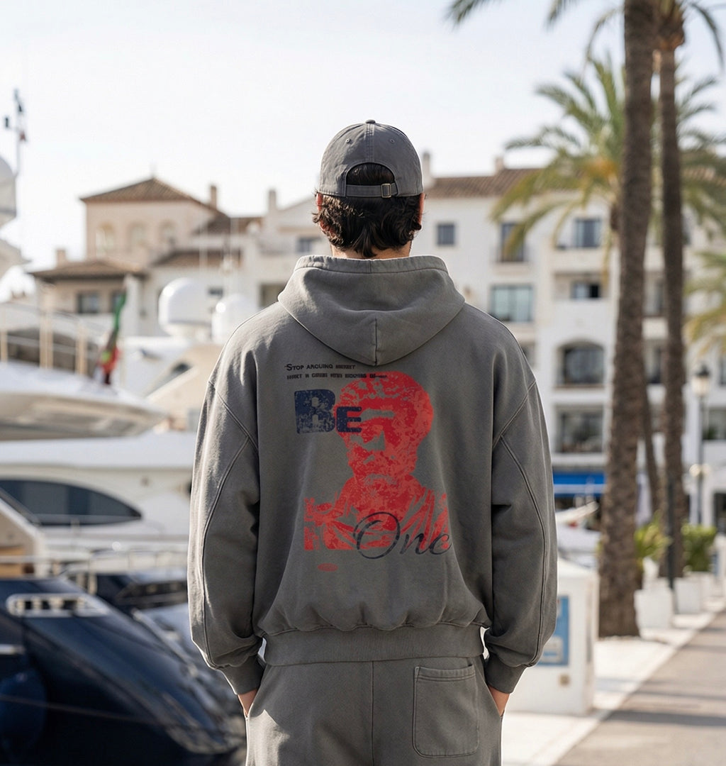 FRAYED-EDGE ENZYME WASHED HOODIE