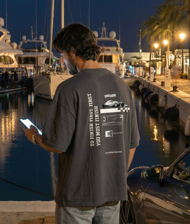 RACE - WASHED BOXY TEE / WHITE TEXT
