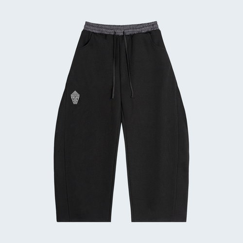 BLACK BARREL SWEATPANTS WITH PLAID WAISTBAND
