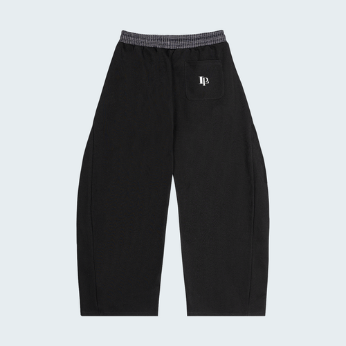 BLACK BARREL SWEATPANTS WITH PLAID WAISTBAND