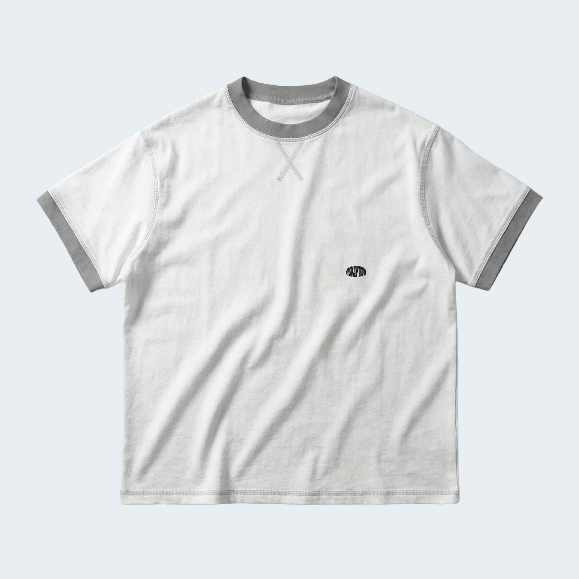 WHITE-GRAY COTTON T-SHIRT WITH CONTRAST STITCHING