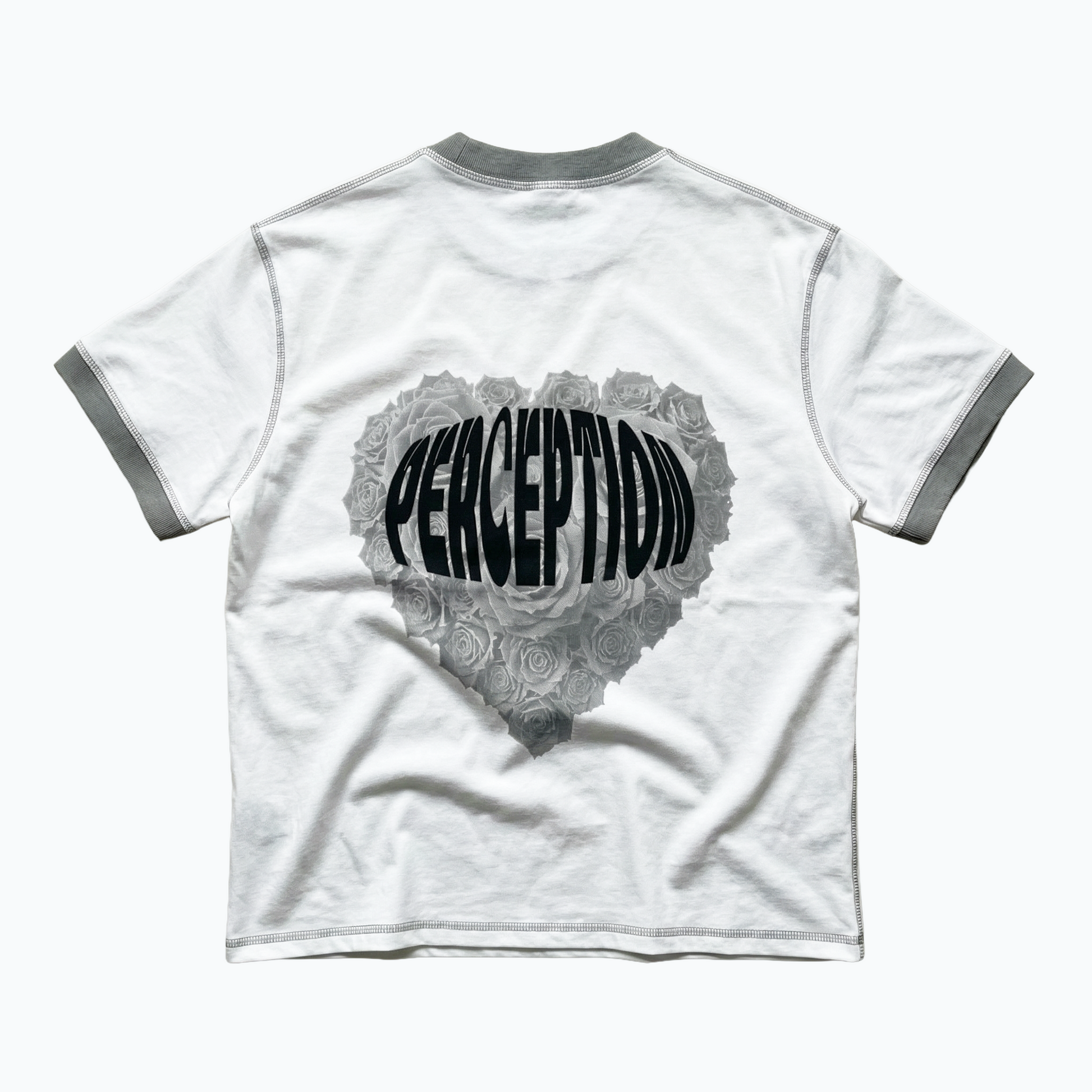 WHITE-GRAY COTTON T-SHIRT WITH CONTRAST STITCHING