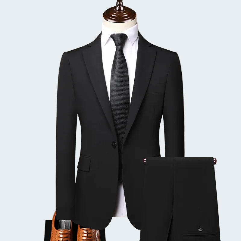 MEN'S SOLID COLOR SUIT WITH LOOSE -FIT TROUSERS