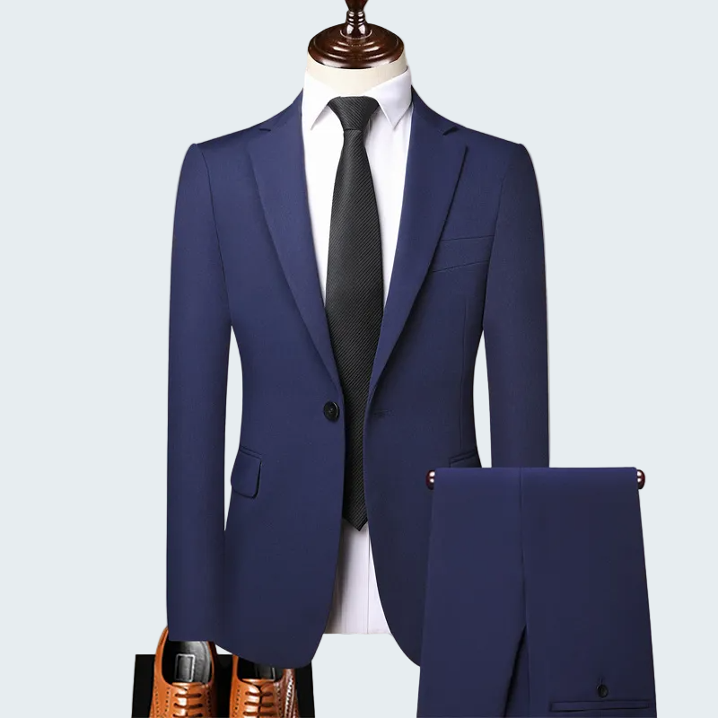 MEN'S SOLID COLOR SUIT WITH LOOSE -FIT TROUSERS