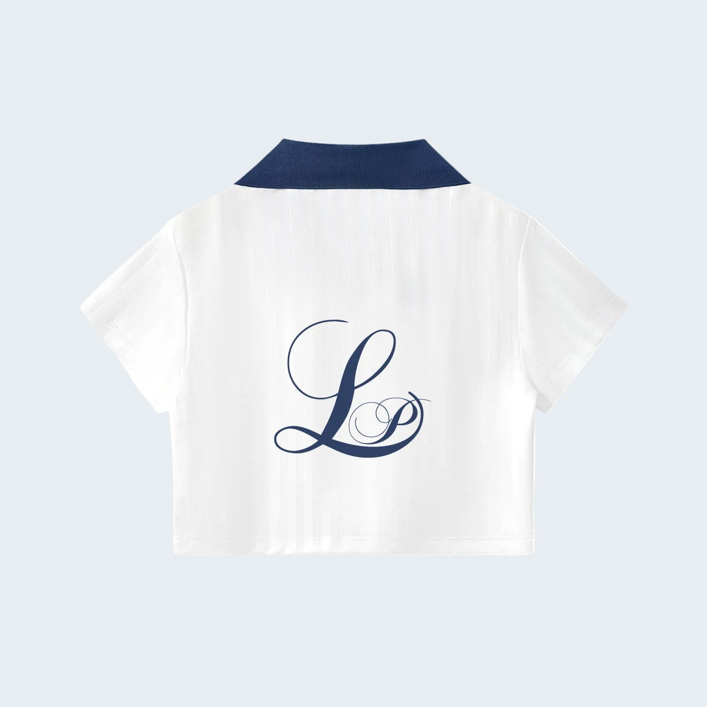 LIGHT BLUE - CONTRAST COLLAR STRIPED CROP POLO