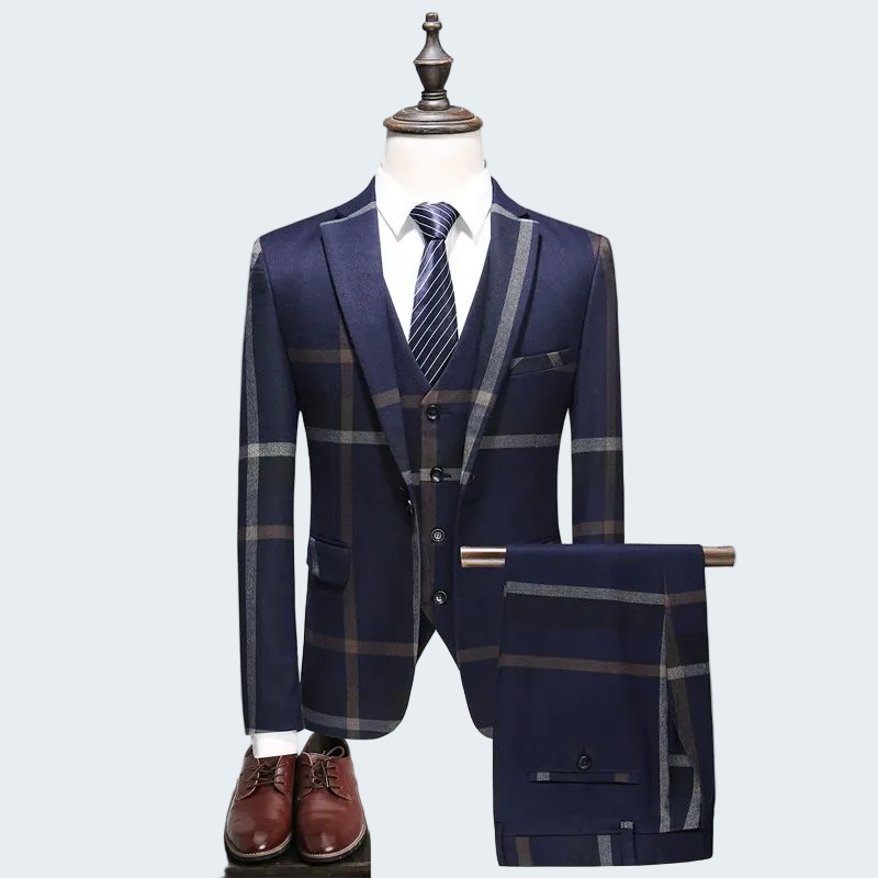 MEN'S SLIM-FIT BLUE PINSTRIPE SUIT WITH VEST