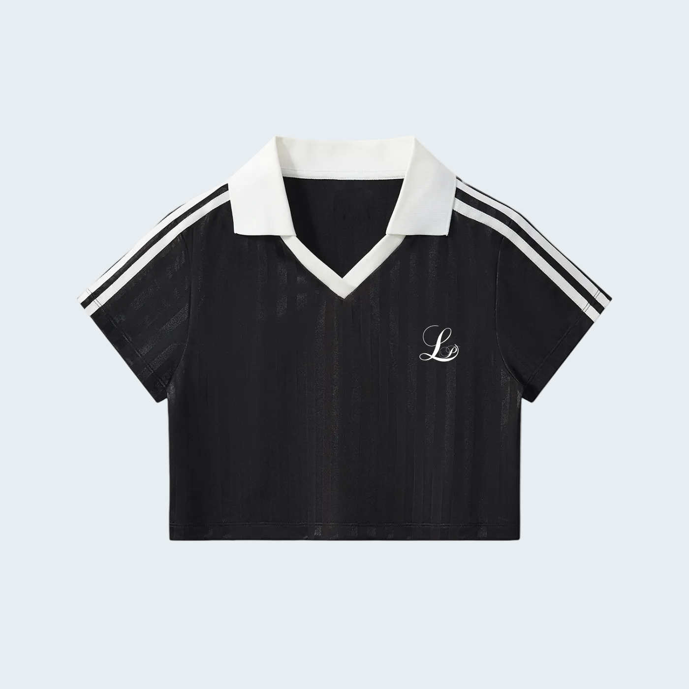 BLACK - CONTRAST COLLAR STRIPED CROP POLO