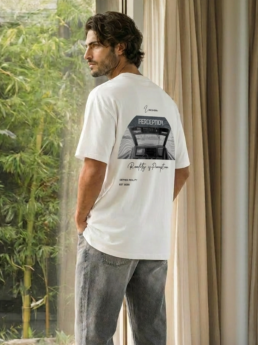 REALITITY IS PERCEPTION - SOLID COLOR LIGHTWEIGHT OVERSIZED TEE/ BLACK TEXT
