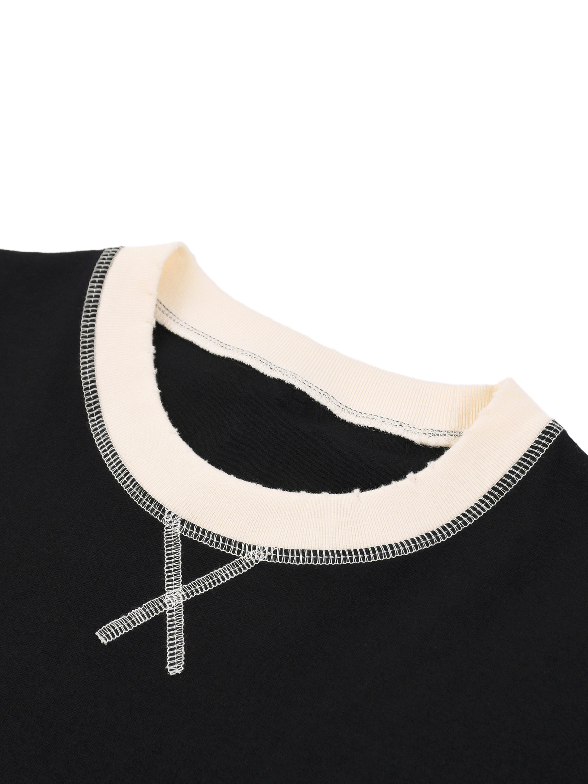 BLACK COTTON T-SHIRT WITH CONTRAST STITCHING