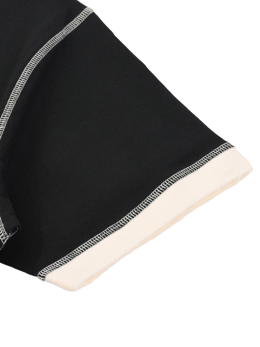 BLACK COTTON T-SHIRT WITH CONTRAST STITCHING