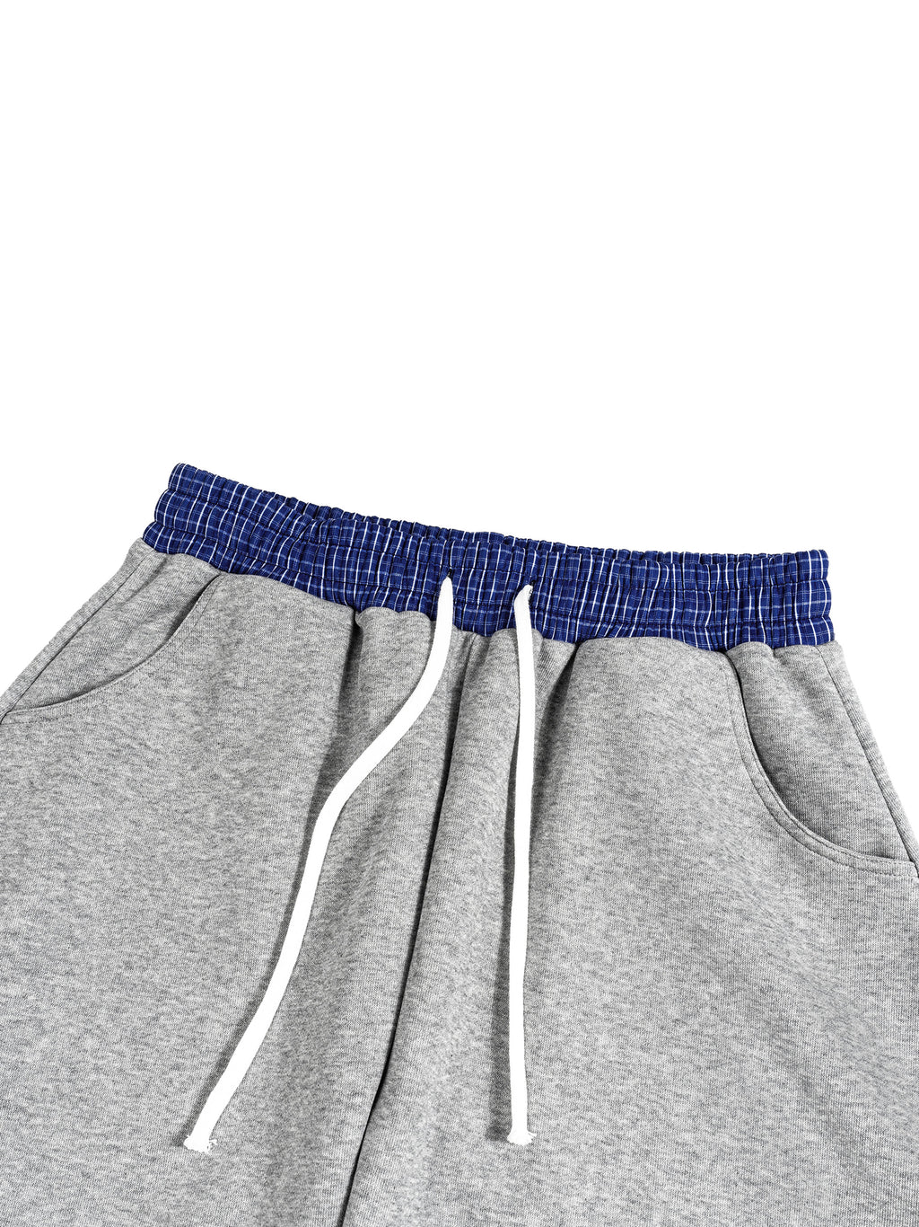GRAY BARREL SWEATPANTS WITH PLAID WAISTBAND