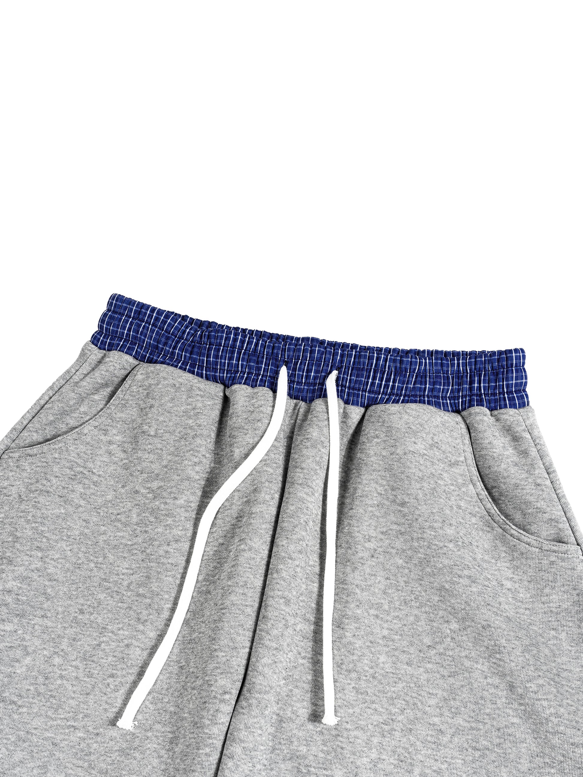 GRAY BARREL SWEATPANTS WITH PLAID WAISTBAND