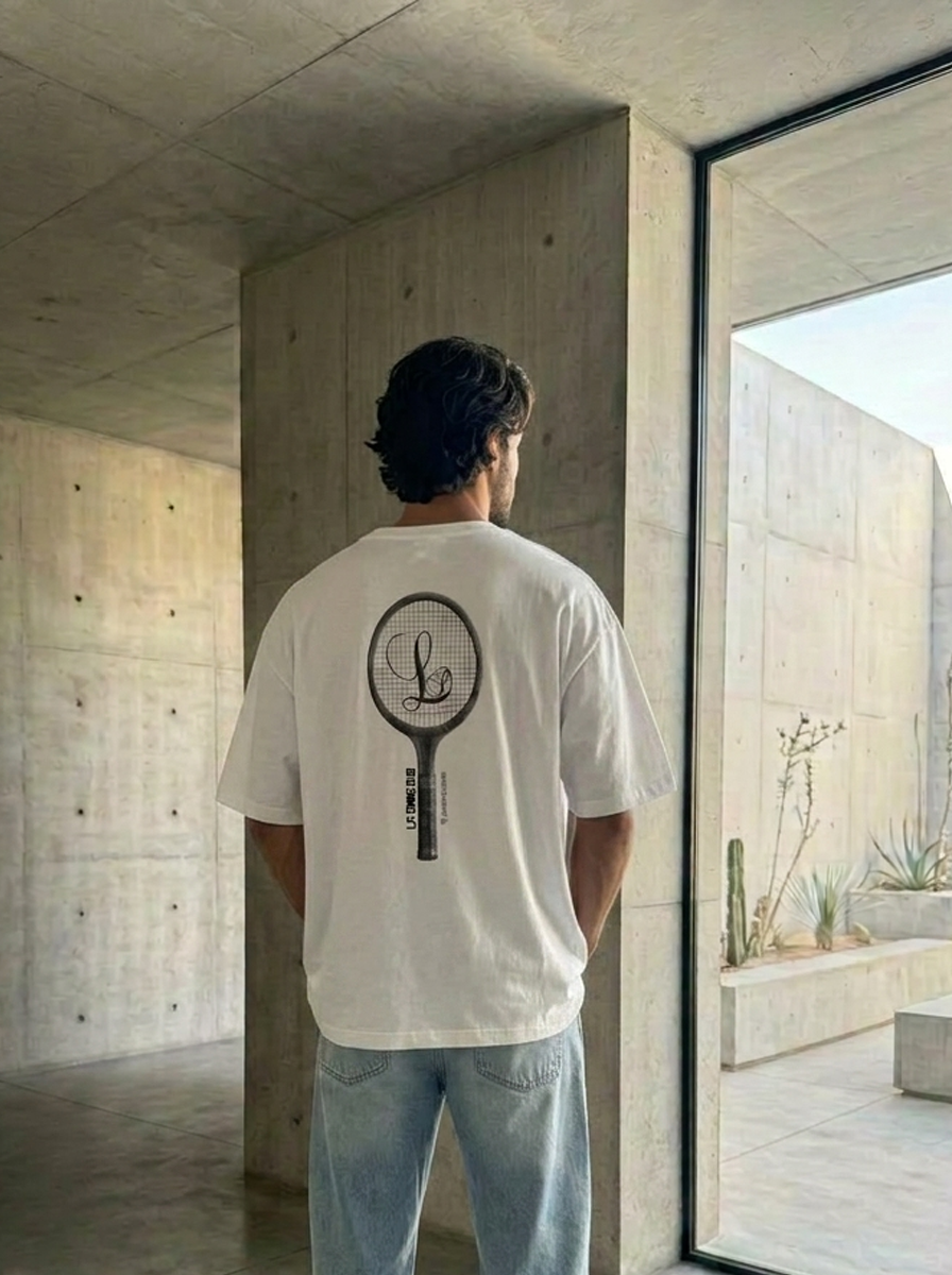 TENNIS RACKET - SOLID COLOR LIGHTWEIGHT OVERSIZED TEE /BLACK TEXT