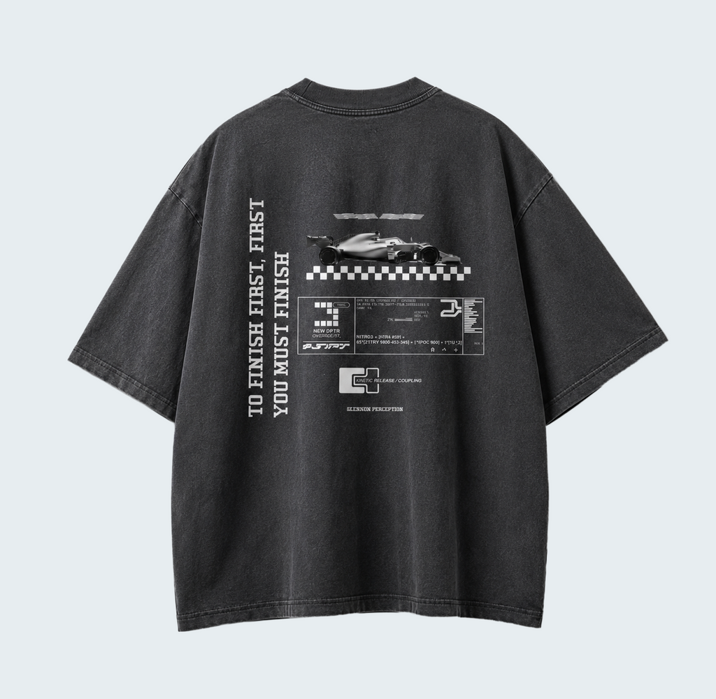 RACE - WASHED BOXY TEE / WHITE TEXT