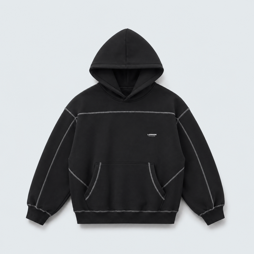 BOXY FLEECE HOODIE WITH CONTRAST STITCHING