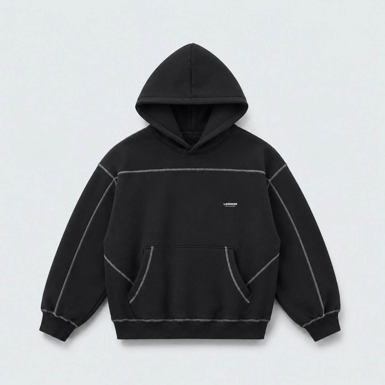 BOXY FLEECE HOODIE WITH CONTRAST STITCHING