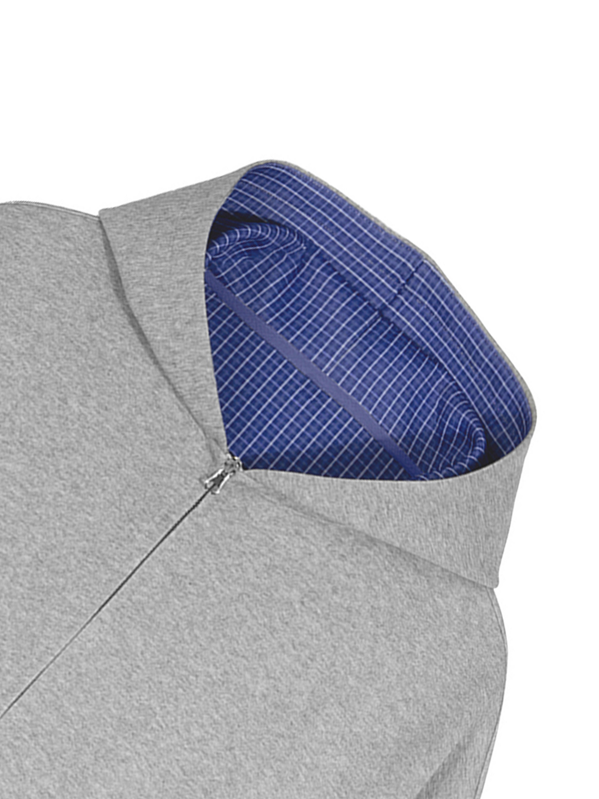 GRAY ZIP-UP HOODIE WITH CHECKERED LINED HOOD
